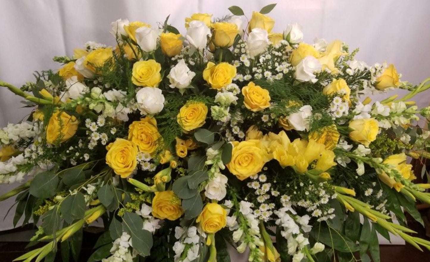 Yellows & Greens Funeral Package - Uplifting Memorial Arrangements