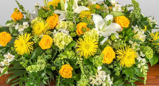 Yellows & Greens Funeral Package - Uplifting Memorial Arrangements