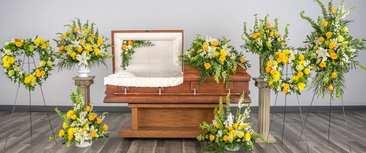 Yellows & Greens Funeral Package - Uplifting Memorial Arrangements