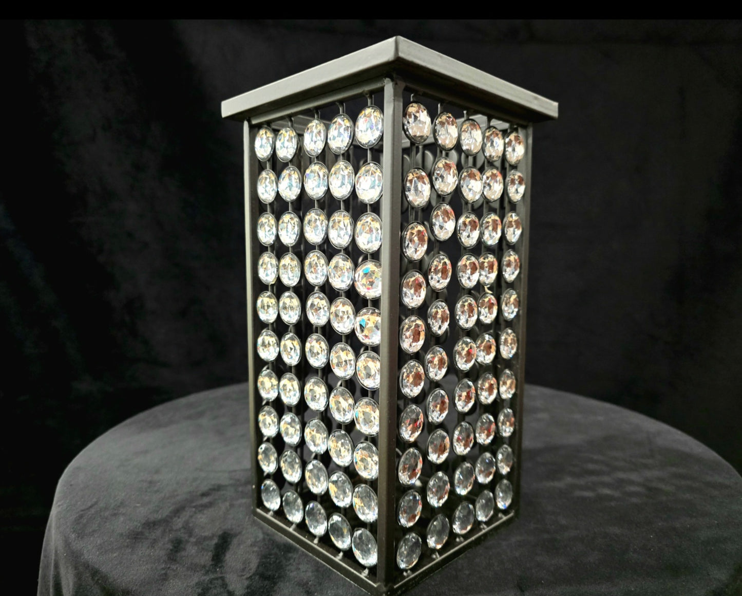 Rectangular Tall Jewel Candle Holder - Black & Crystal Elegance