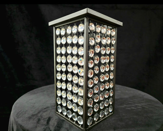 Rectangular Tall Jewel Candle Holder - Black & Crystal Elegance